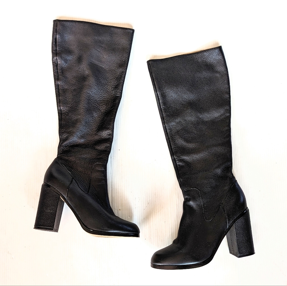LANDS' END women's Tall black leather knee high heeled boots Size 9 - Picture 1 of 8